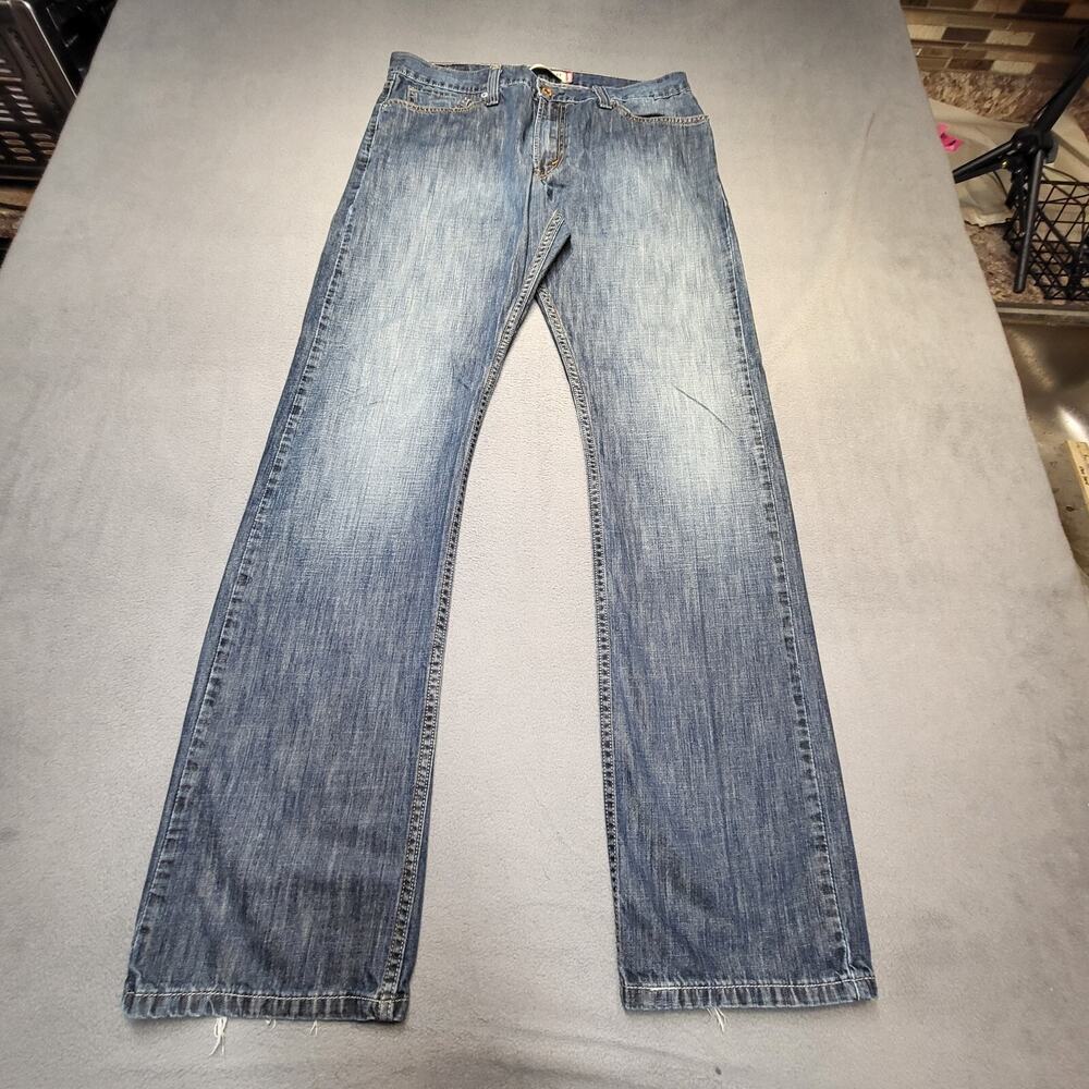 Levis 514 Jeans Mens 34x34 Blue Slim Straight Leg Distressed‎ Stretch Denim